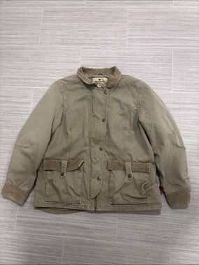 Woolrich Jacket Womens Large Beige Corduroy Trim Canvas